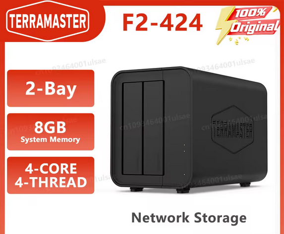 TERRAMASTER F2-424 8GB NAS Storage 2Bay - Quad-Core,2.5GbE Port , Network Attached Storage with High Performance (Diskless)