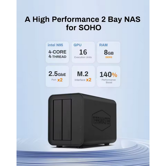 TERRAMASTER F2-424 8GB NAS  2Bay - Quad-Core,2.5GbE Port , NAS with High Performance (Diskless)